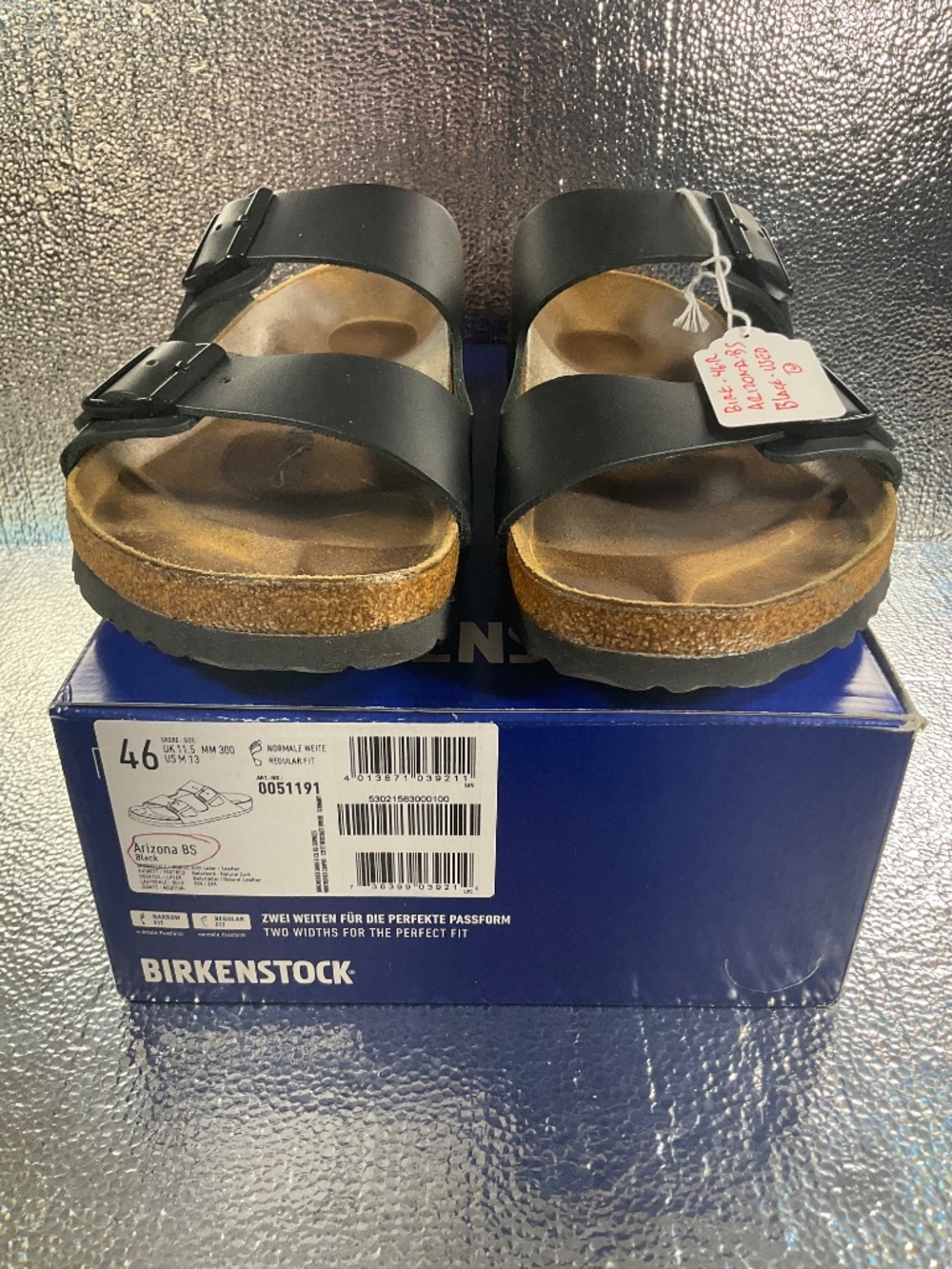 Birkenstock Arizona BS Black Leather Men's Slide Sandals Size 46R Buckle NO BOX